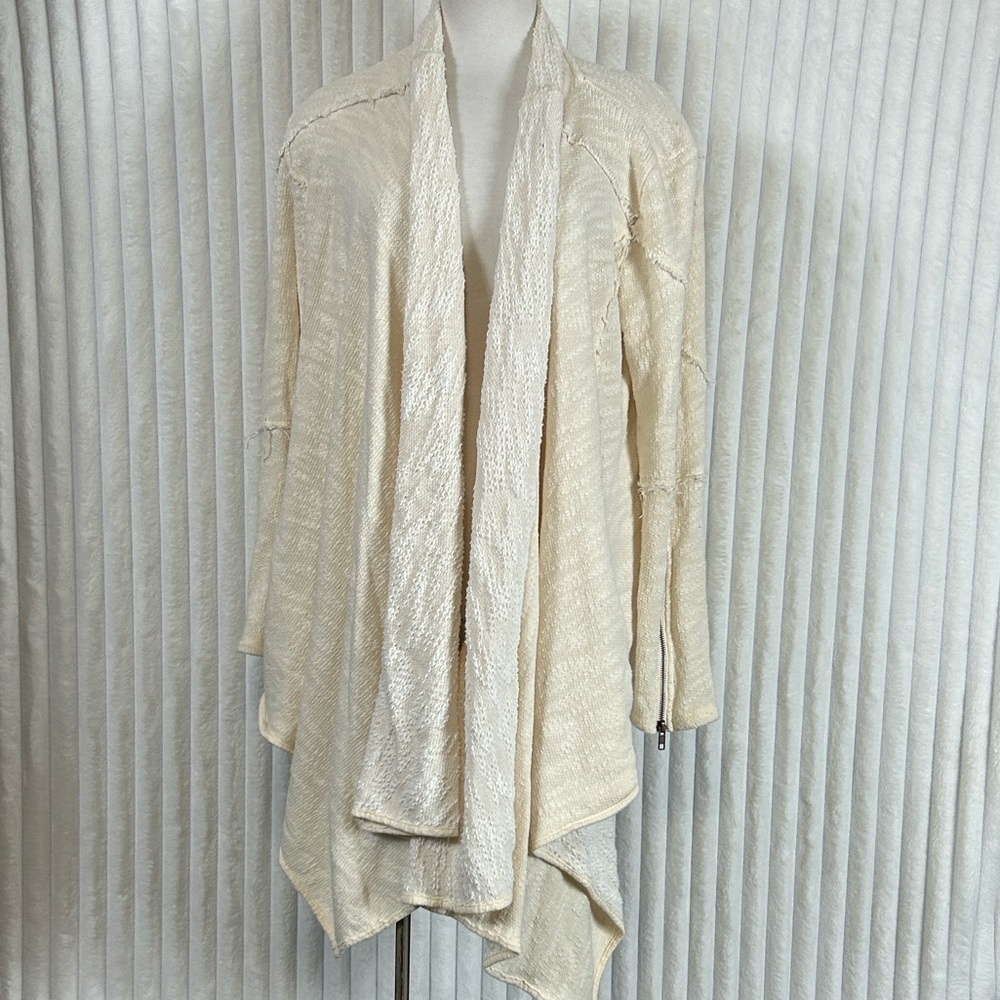 Free People cream In The Loop Open Front waterfall Cardigan  zip sleeve sz L